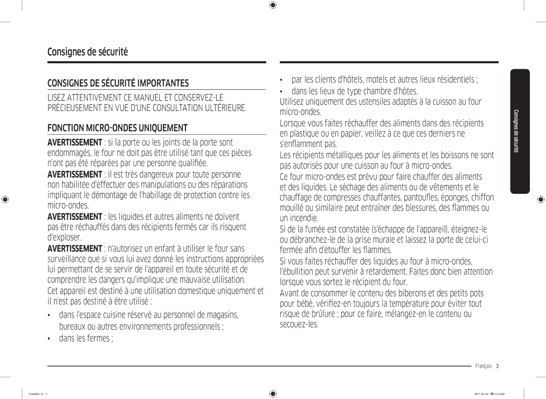 Samsung MG22M8054AK/EF manual Consignes de sécurité, Français  